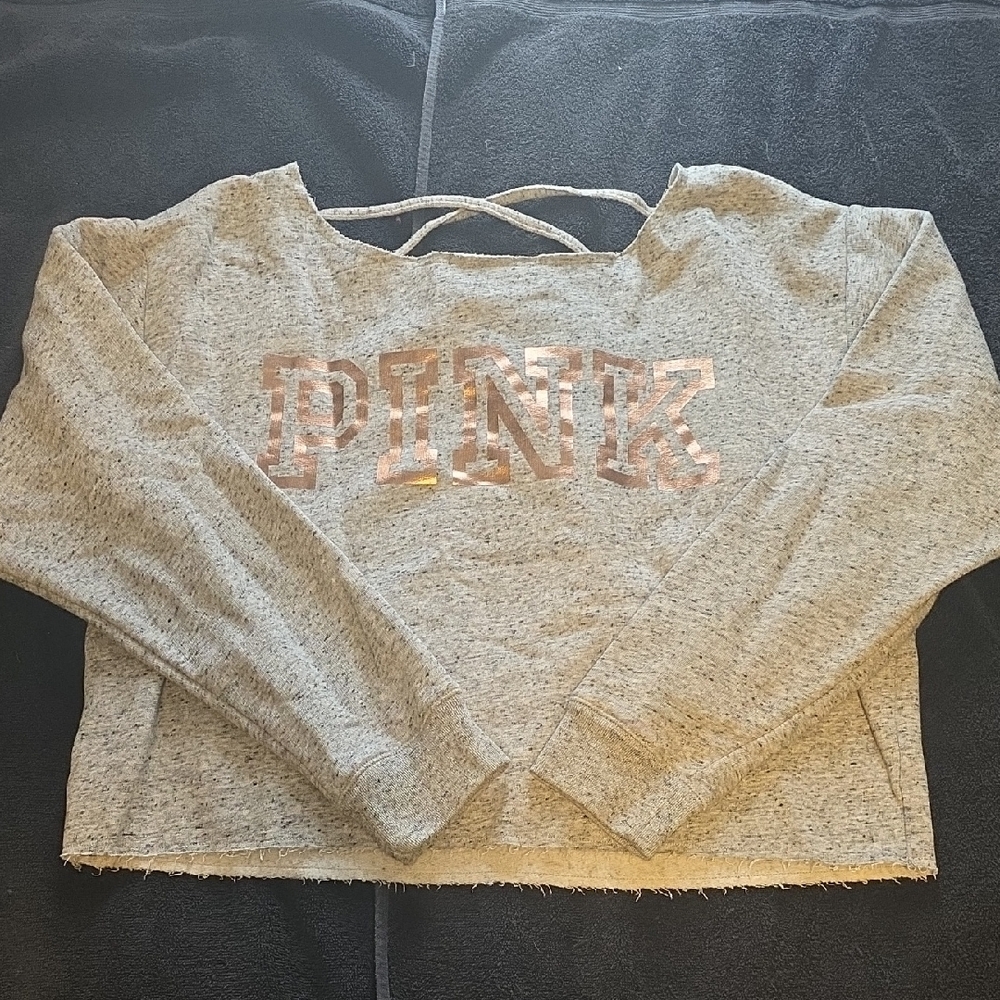 PINK Victoria's Secret Gray Long Sleeve Crop Top